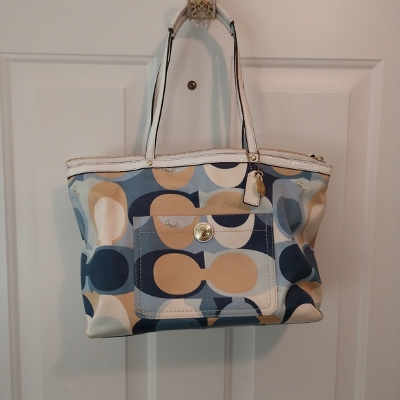Coach Handbags - GORGEOUS Scarf Print purse in Blues, Tan and White